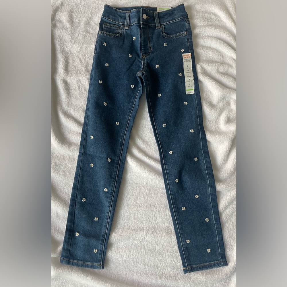 Jumping Beans Girls Embellished Jeggings Dark Blue Floral Mid-Rise